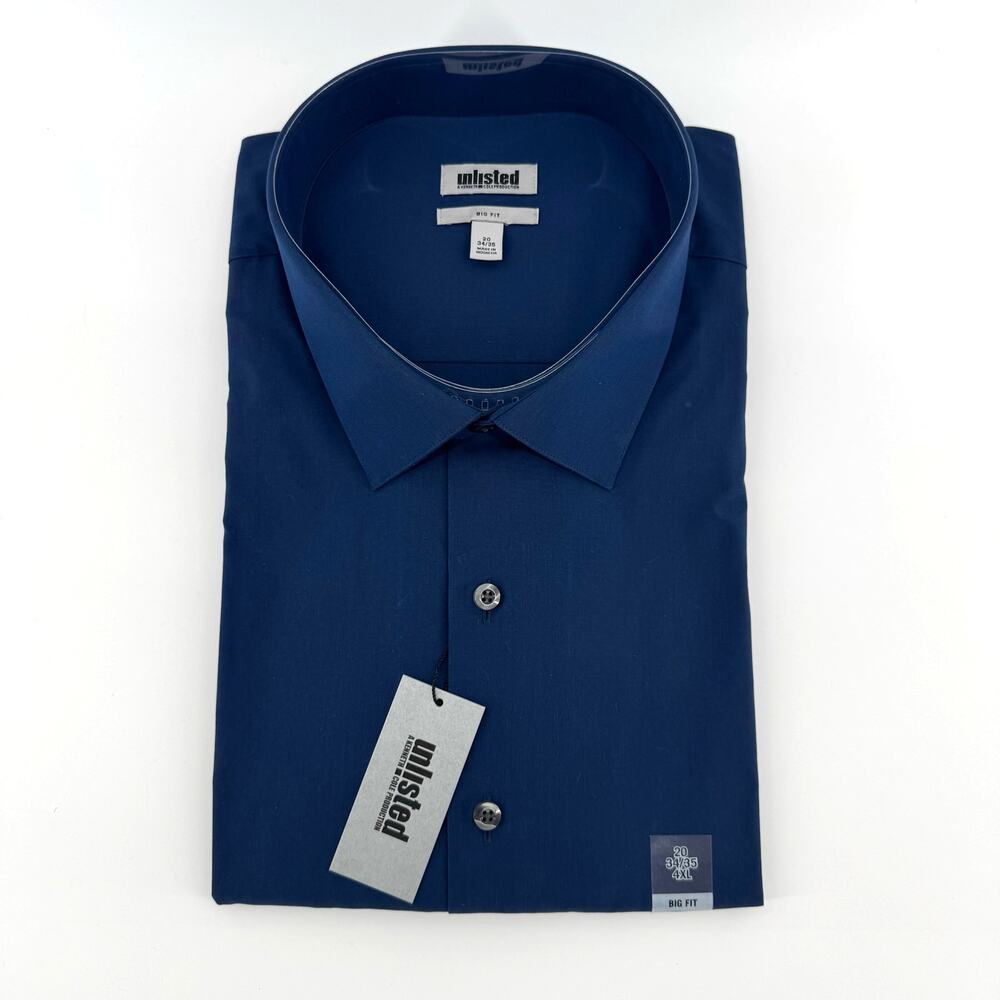 Unlisted by Kenneth Cole Mens Button Down Dress Shirt Blue Cotton Blend-4XL 20”